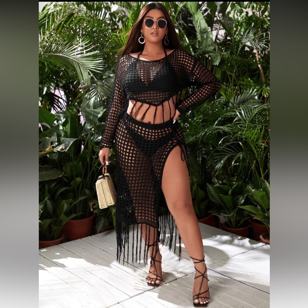 SHEIN curve plus size crochet swim coverup set